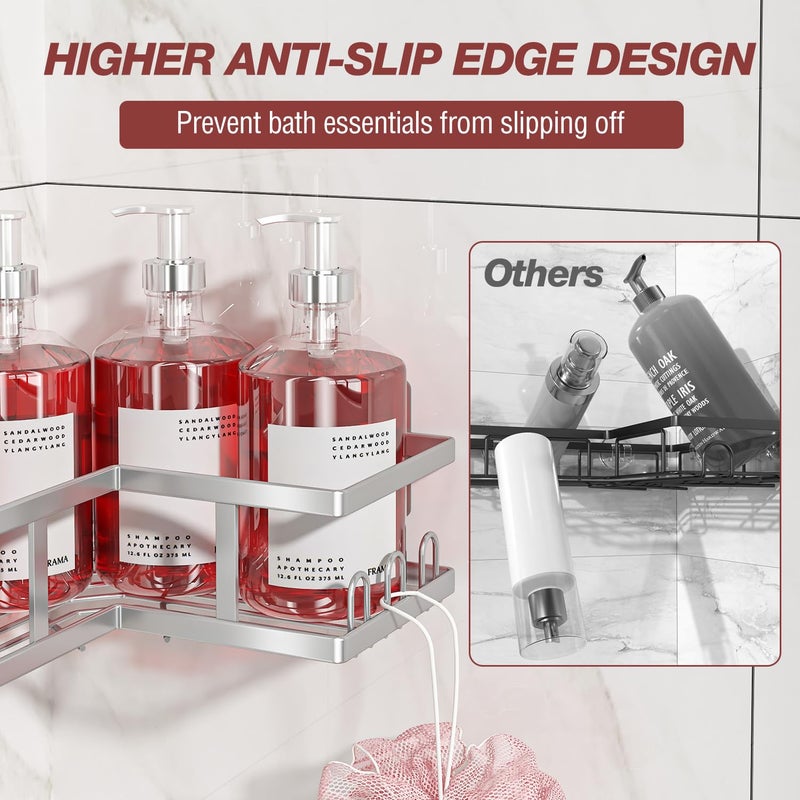 Youvip 4-Pack Adhesive Corner Shower Caddy with Soap Holder, No Drilling Wall Mounted Shower Shelves-Rustproof, Organizer for Bathroom, Kitchen & Home Decor. Silver - Image 3